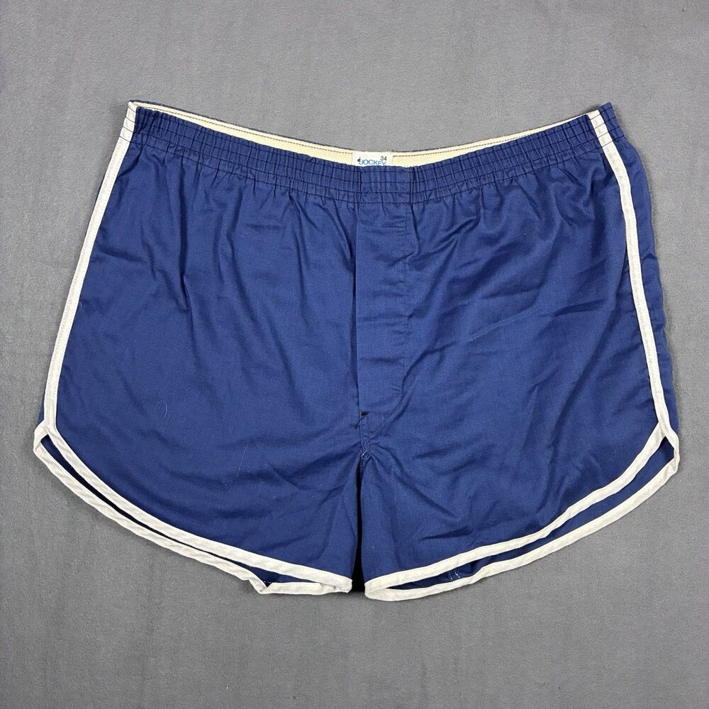 Classic 1970’s Style Gym Shorts Blue Elastic 34” Jockey Life Slim Guy USA Made